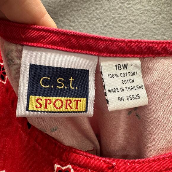 Vintage Maxi Dress Womens 18 W Blue Red Denim Pullover High Side Slits CST Sport - Picture 3 of 8